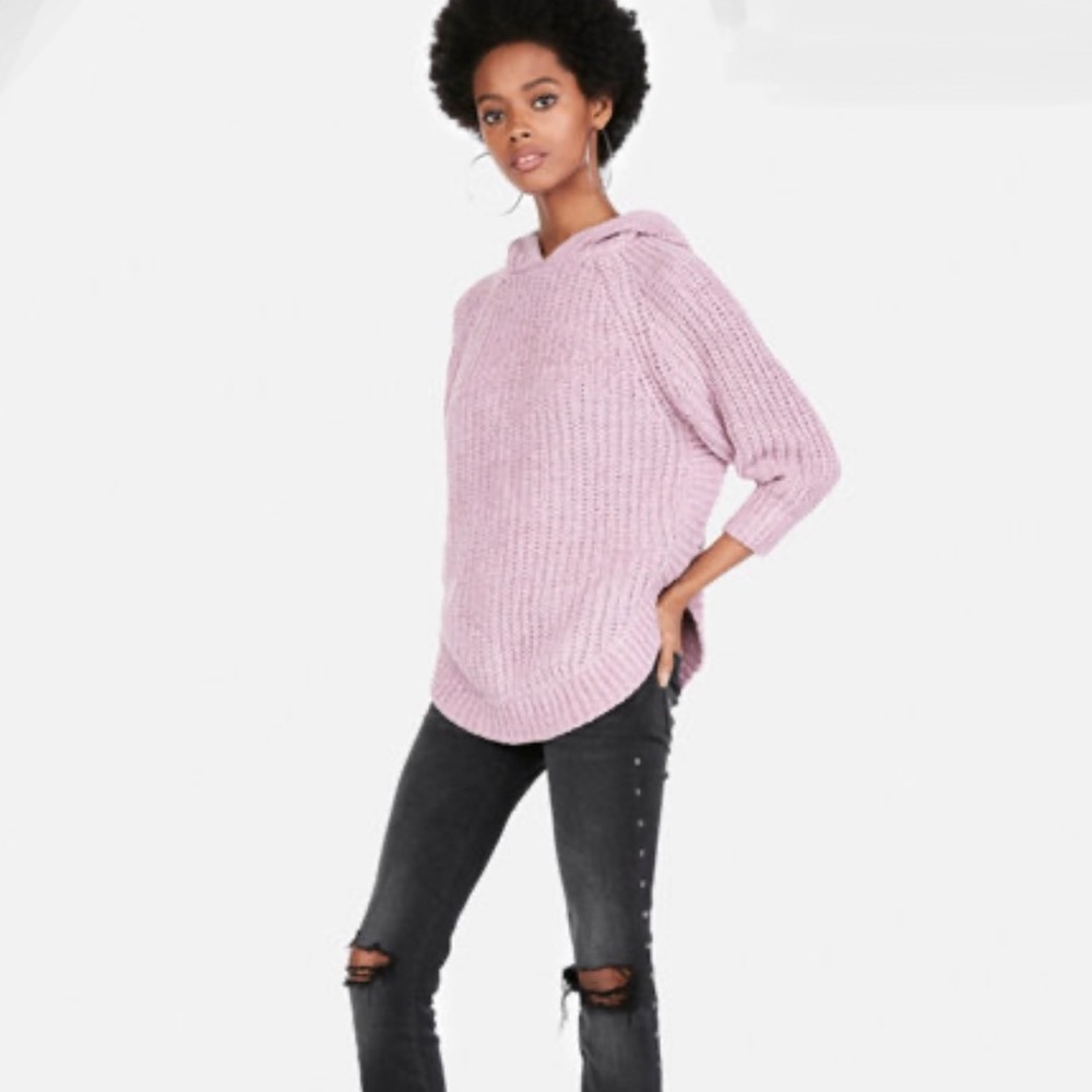 Express Circle Hem Chenille Hooded Sweater Lilac